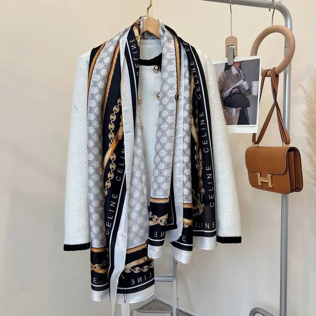 新款上市新款新丝缎长巾真心美的让人心动 上身效果简直美翻了 品质非常完美 整个丝巾给人大牌丝巾气场的同时又非常精致，绝对值得入手的新款精致女人名媛气质者，上非常