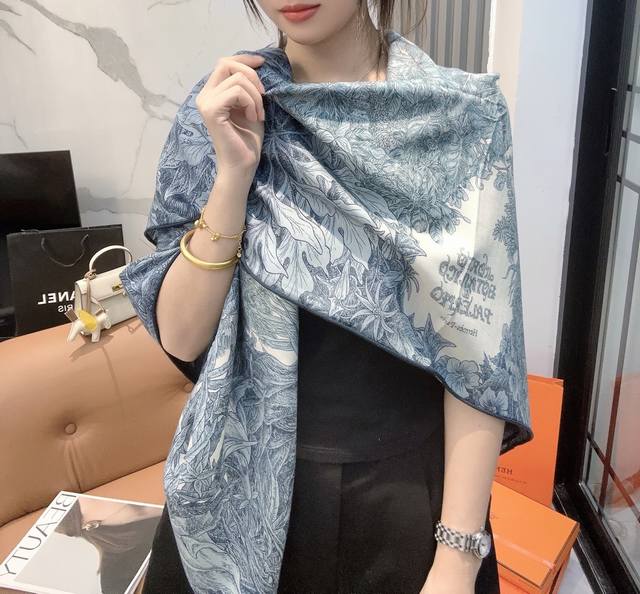 爱马仕 Hermes 羊绒新款 巴勒莫植物园 羊绒方巾，顶级工艺超值爱马仕专柜爆款立体呈现图案纹路实物档次极高特殊工艺高端研发惊艳问世特殊尖端工艺处理受到白富美