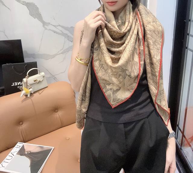 爱马仕 Hermes 羊绒新款 巴勒莫植物园 羊绒方巾，顶级工艺超值爱马仕专柜爆款立体呈现图案纹路实物档次极高特殊工艺高端研发惊艳问世特殊尖端工艺处理受到白富美