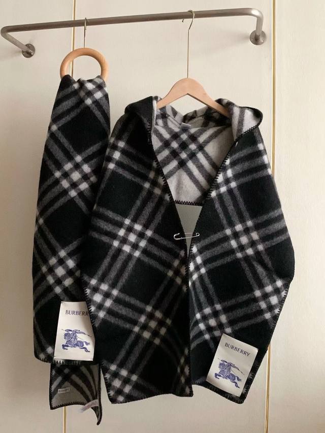 B家 黑帽子 高货版不带别针好卖冬天的尾巴黑马围巾全智贤同款巴宝莉格纹帽子羔毛围巾上架秒空！100%羊羔毛！ 尺寸：30Cm*180Cm