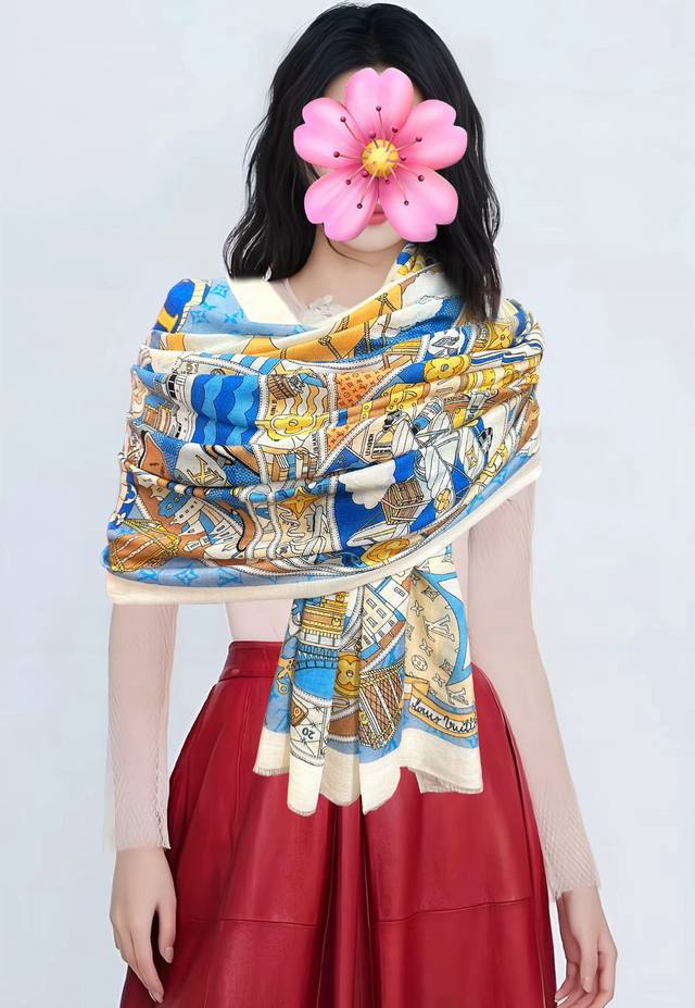 Lvzg最新款2025 重磅推荐 顶级高端设计太美了[啤酒]真心赞 戒指绒长巾 实物真心美 披肩配以印花无论设计喷绘都是非常到位细节都可见整个围巾给人气场的同时