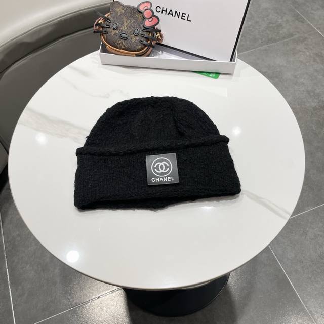 Chanel香奈儿新款韩版双卷边针织帽女秋冬百搭毛线帽保暖护耳帽子包头帽地主帽