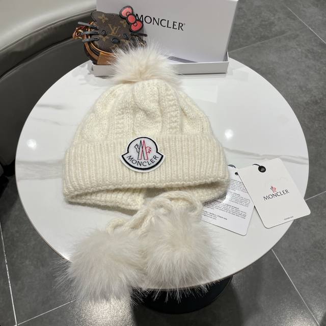 蒙口Moncler保暖针织帽女冬季加厚防风护耳毛线帽显脸小出游防寒帽