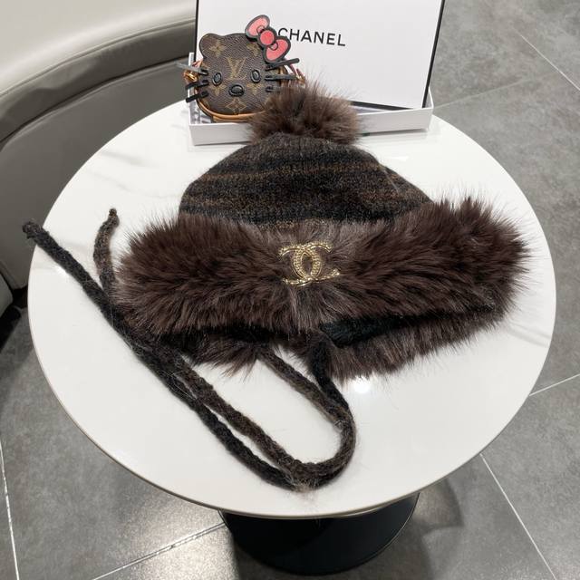 Chanel香奈儿冬季百搭加绒加厚针织帽子女韩系显脸小包头帽户外防风保暖护耳帽