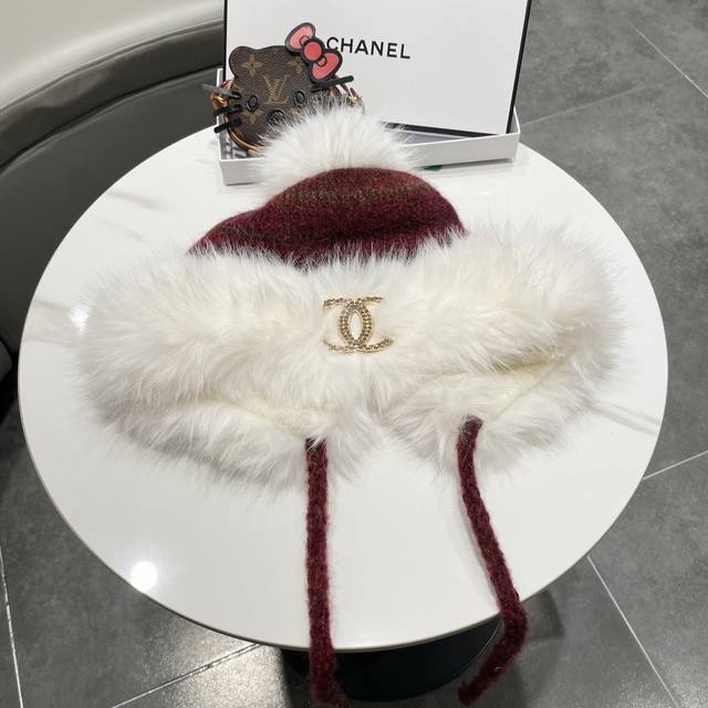 Chanel香奈儿冬季百搭加绒加厚针织帽子女韩系显脸小包头帽户外防风保暖护耳帽