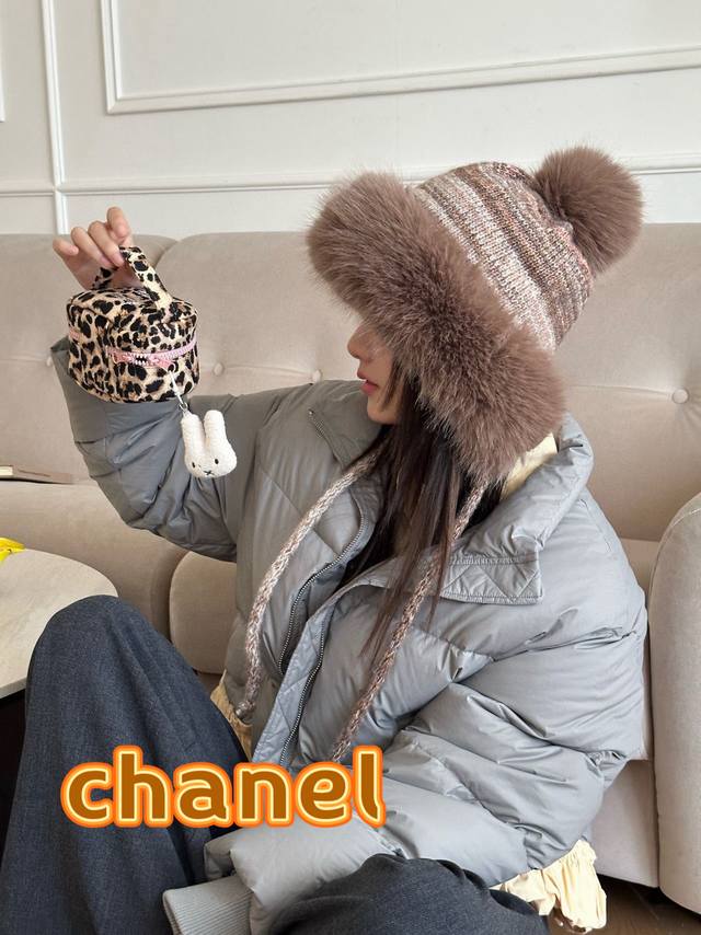 Chanel香奈儿冬季百搭加绒加厚针织帽子女韩系显脸小包头帽户外防风保暖护耳帽