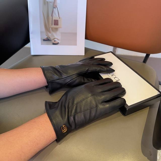 古奇男款新品羊皮手套，时尚手套，秋冬保暖加绒内里，经典简洁上手超舒适柔软、百搭！码数L,Xl