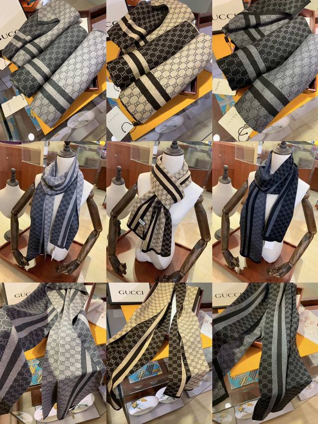 非常稳我们的男款围巾且买且珍惜~~男款真的很少，一年也就出几款，都是出口订单所以比较难遇。男人的东西讲究少而精，好看的男款一定要收！这款Gucci男士围巾，款式