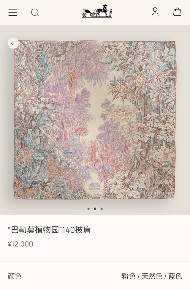 Rhms2549 双面同色 140X140Cm 70%羊绒30%真丝 爱马仕 巴勒莫植物园