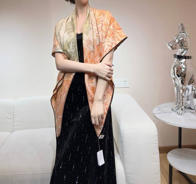 双面同色 丝毛款 羊绒新款 买了都说好看推荐 巴勒莫植物园 140 羊绒方巾H家Zg爆款立体呈现图案纹路实物档次极高特殊工艺高端研发惊艳问世特殊尖端工艺处理受到