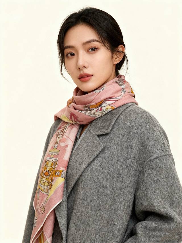 星辰合唱曲”140丝绒双面同色披肩 手工卷边丝绒方巾 30%桑蚕丝70%羊绒 这款经典单品展现强大而迷人的女性魅力精髓。此140方巾推陈出新，诠释无限的情感和自