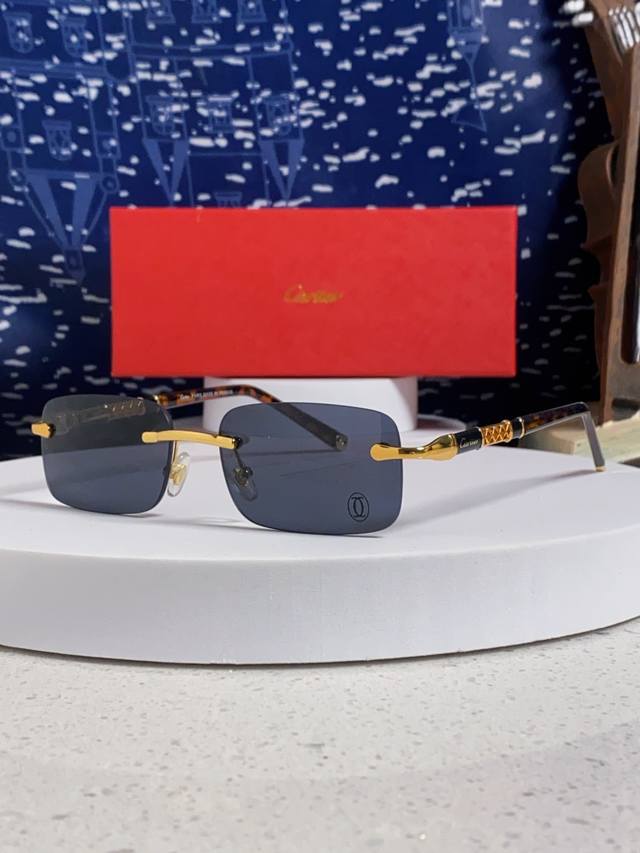 Cartier卡地亚 2025新款无框切边墨镜男款痞帅复古方框轻奢高级感防紫外线近视太阳眼镜男女通用