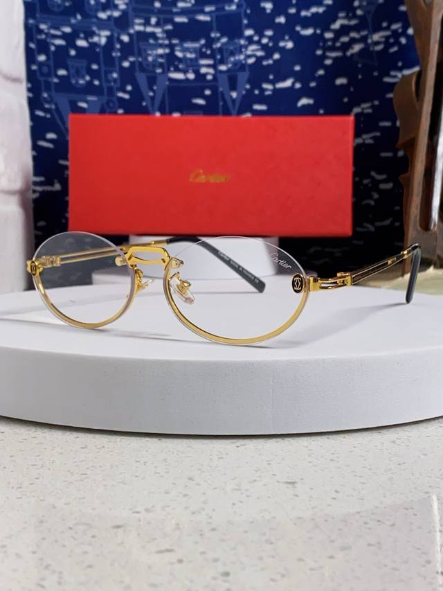 Carter卡地亚 2025新款小圆框 欧美复古无框切边椭圆形太阳眼镜男女潮圆脸显瘦嘻哈墨镜