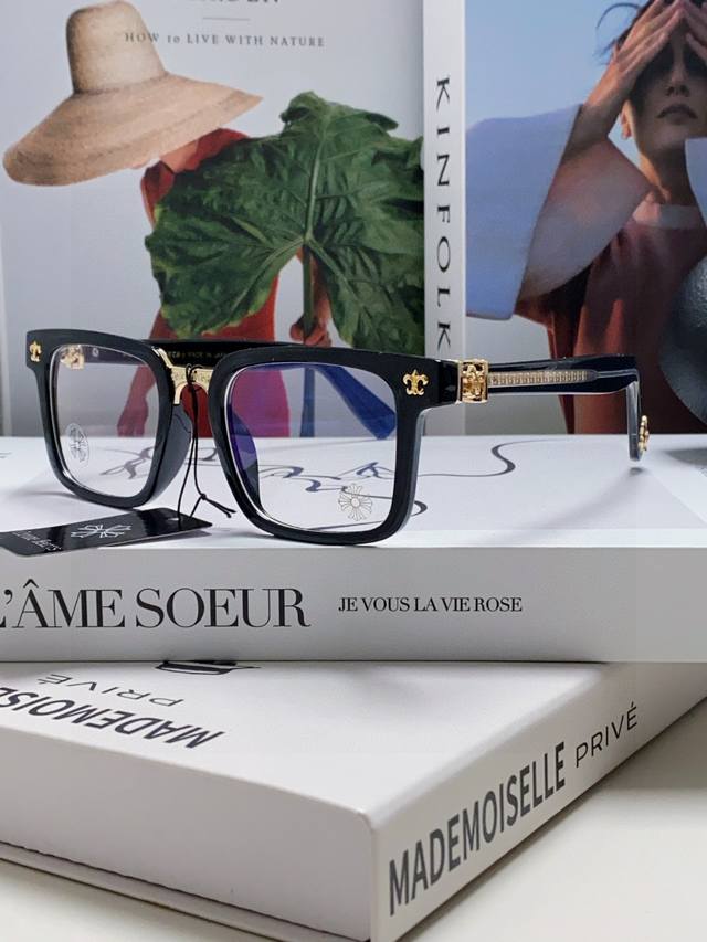 返单到货了 Chrome Hearts 克罗心 2025新款 复古黑色眼镜框男日系文艺粗框防蓝光平光镜长方形近视眼镜