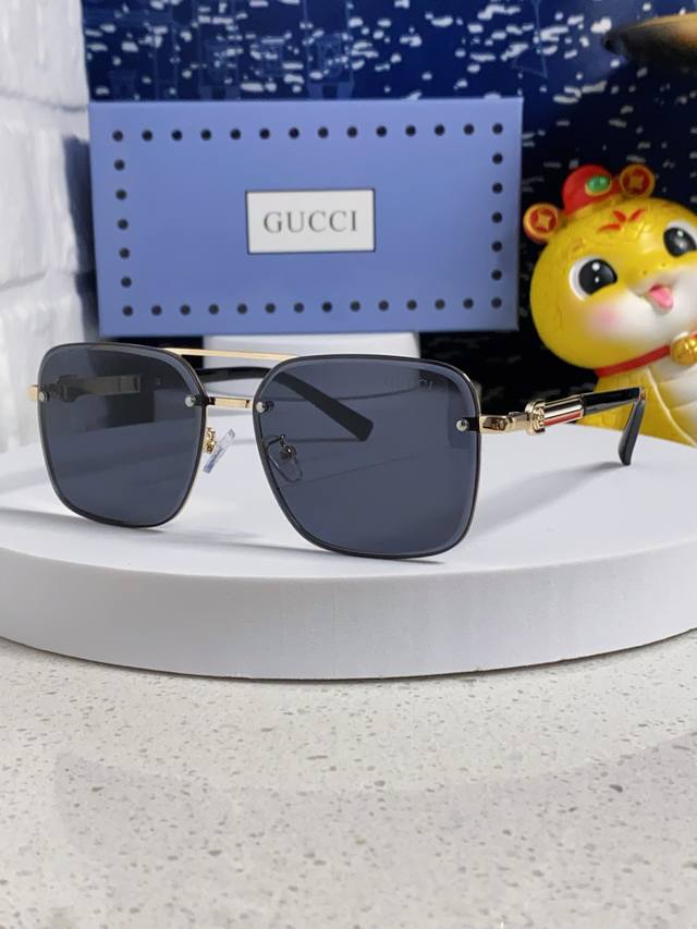 Gucci古奇 2025新款 欧美双梁切边太阳镜男大框显瘦防紫外线墨镜女潮大脸百搭开车遮阳 男女通用