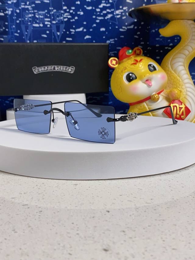 Chrome Hearts克罗地亚 2025新款韩版时尚无框切边墨镜夏季遮阳防紫外线太阳镜长方形凹造型眼镜 光学架