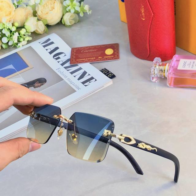 Cartie*欧美风个性豹子无框切边眼镜2025新款气质复古