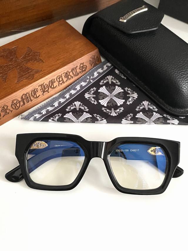 大框厚料板材眼镜Chrome Heart 厚料宽边大Logo 张扬又霸气Ch8217 Size：53-21-155