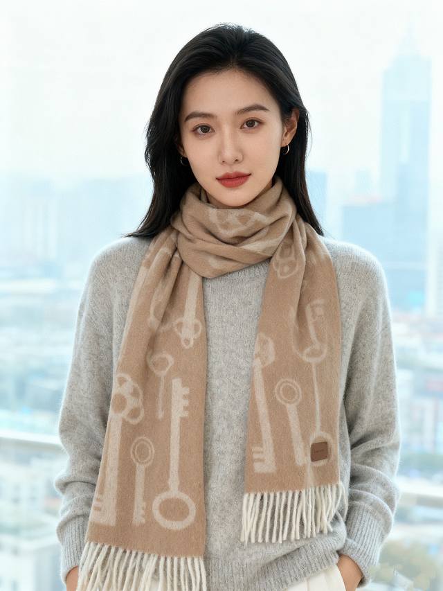上新2025爱马仕钥匙男女款 这款围巾且买且珍惜~都是出口订单所以比较难遇东西讲究少而精好看的一定要收这款H家女士围巾，款式很有女性魅力是男女款里非常Class