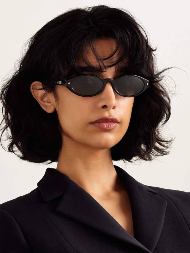 Dior迪奥 2025新款椭圆形猫眼墨镜女士迪丽热巴胶片同款高级感街拍防嗮太阳镜