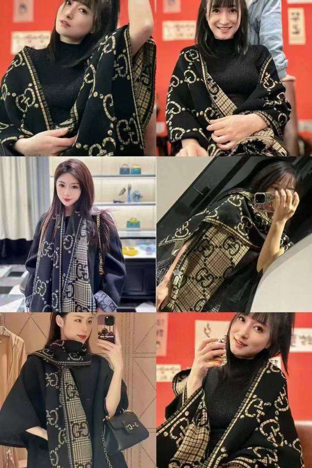 高品质 古驰 格纹大G羊毛围巾又是一个秋冬王炸单品 经典Gg图案是品牌在30年代开始使用的标志性元素之一 历经近一个世纪的发展依然为品牌探索全新表达提供灵感 在