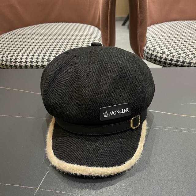 蒙口Moncler贝雷帽女2秋冬新款毛绒日系大头围蓓蕾帽显脸小