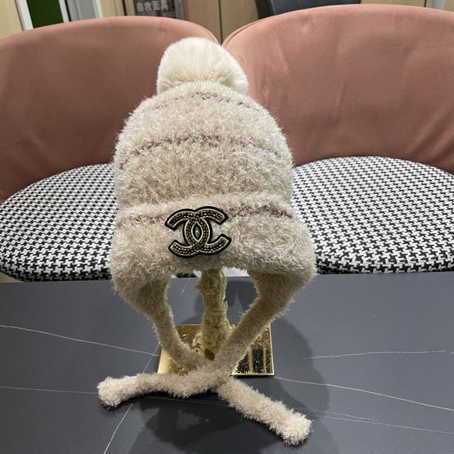 香奈儿Chane2025新款秋冬季毛绒帽子女加厚保暖护耳针织帽百搭显脸小包头帽潮