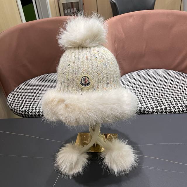 Moncler蒙口御寒针织雷锋帽子女情侣同款户外骑行加绒加厚防风护耳保暖帽