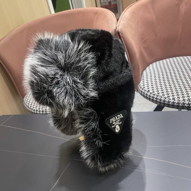 普拉达prada 仿貂毛保暖雷锋帽男女冬季加厚防寒护耳帽骑车 户外防风东北雪地帽