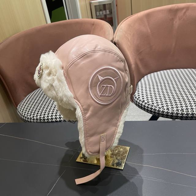 Moncler 蒙口 锋帽女秋冬加厚保暖pu 皮质毛绒帽户外滑雪防寒护耳帽飞行帽潮男