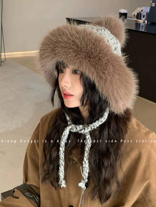 Moncler 蒙口 韩版毛绒雷锋帽女冬季保暖加绒护耳 帽显脸小大头围毛绒公主帽可爱