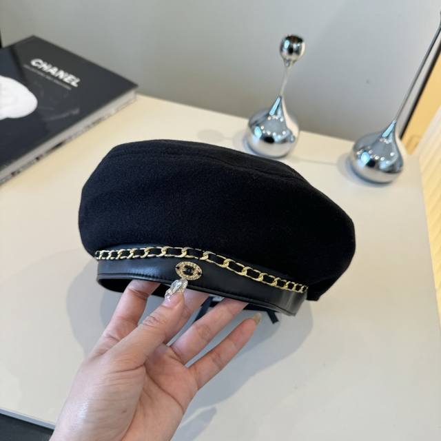 Chanel香奈儿羊毛贝雷帽，小香风链条贝雷帽，头围57Cm