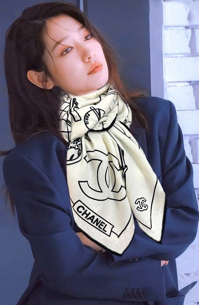 上新香奈儿 2025 双面同色 经典双鞋子包包、帽子图案~气质到骨子里 香奶奶新一季的面料超高级，真心超级柔软，丝丝顺滑 韧性很强 不容易被轻易勾丝！今年新出的