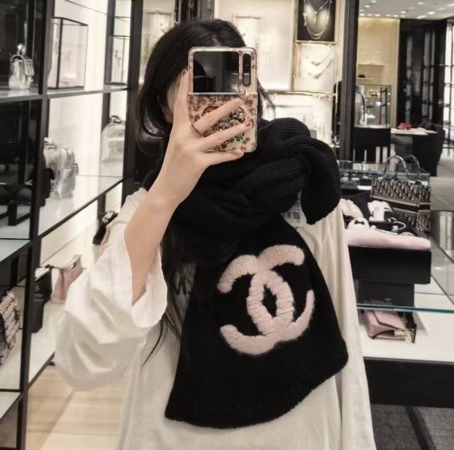 Chanel香奈儿 25B 秋冬 品牌标识 真丝 绒线围巾 男女同款情侣款 190X35