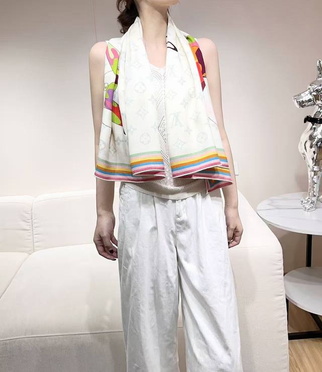 Lv X Tm Superflat 140丝毛方巾 140真丝羊毛双面同色披肩 Lv X Tm Monogram Superflat Characters 丝毛