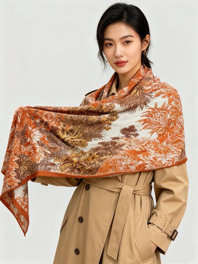 2025年秋冬抢先 上新 双面同色丝毛方巾 手工卷边山羊绒和真丝混纺披肩 70%山羊绒，30%桑蚕丝 这款披肩采用经典山羊绒和真丝混纺面料，柔软轻盈，佩戴方便。