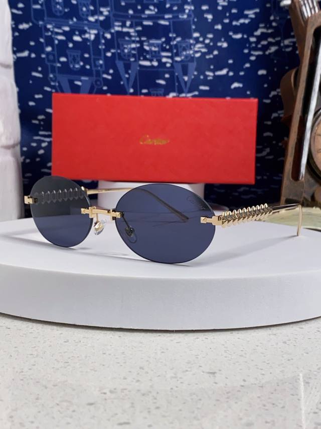 Carter卡地亚 2025款欧美奢华女个性前卫圆框无框太阳眼欧洲站明星同街拍猫防晒墨镜