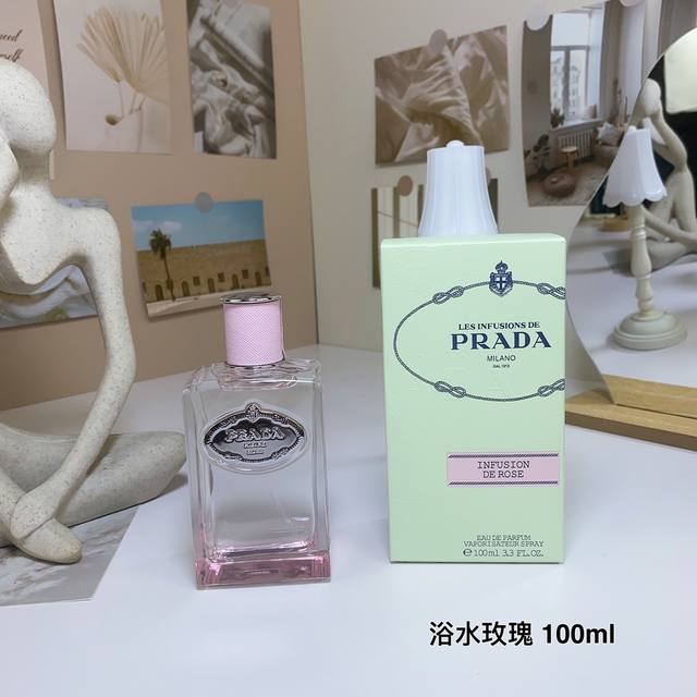 专柜品质 浴水玫瑰淡香精Edp prada普拉达香水Les Infusion鸢尾系列花香持久100Ml prada Lnfusion De Rose 花香调 白