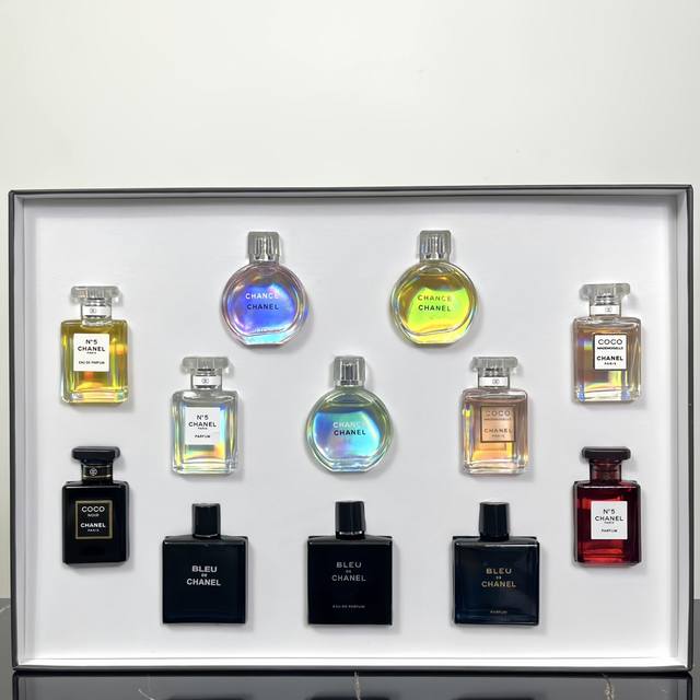 专柜品质 小香Q版香水12件套礼盒版7601编码！配礼袋喷头，点滴式，套装内含①绿邂逅②粉邂逅③黄邂逅④粉Coco⑤黄Coco⑥黄N5⑦红N5⑧白N5⑨黑Coc