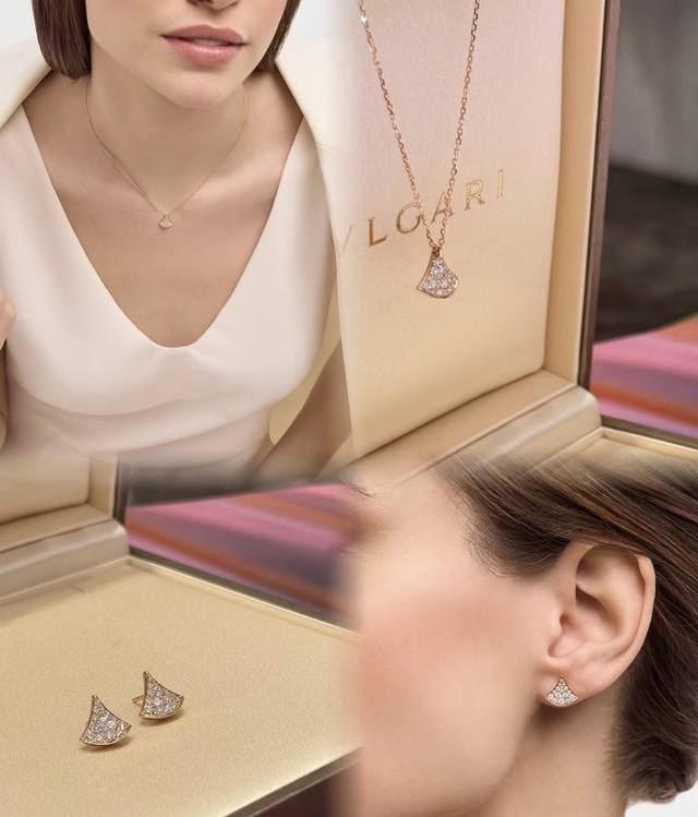 宝格丽Mini满钻小裙子项链 可订做18K真金真钻版，只做对版真金货，价询客Fu 纯银精工版厚金电镀 Bvlgari Diva迷你小扇子满钻项链，Zp是真金材质