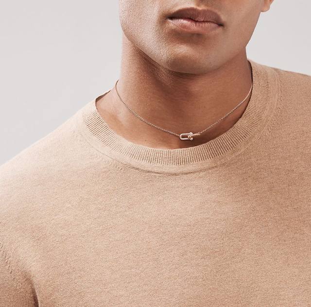 V金材质 Tiffany蒂芙尼小号双环U形带钻项链，可盐可甜，光泽感强，是那种简单又能加分的项链没错了！日常通勤百搭，不挑人每一个链环处的衔接设计得都很灵巧，粗