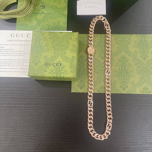 Gucci古驰互扣式双G玫瑰金色项链尺寸60