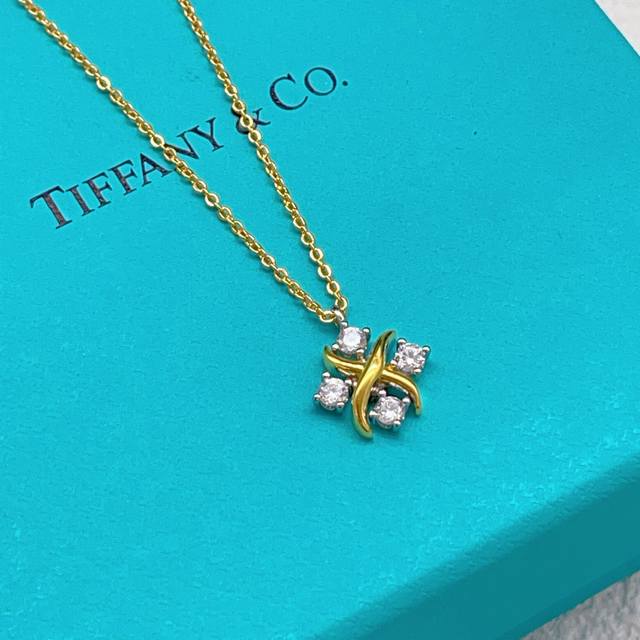 Tx017 Tiffany*帝芙尼最新款白色镶钻方块银项链 一致Zp黄铜材质，非常的上镜设计很特别值得入手高级手工坊系列