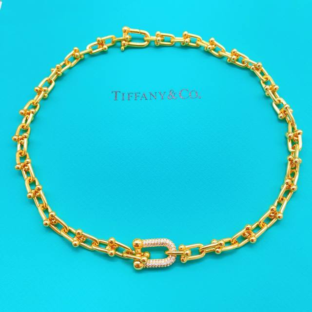 Tx042 Tiffany*帝芙尼U形镶钻金色项链 一致Zp黄铜材质，非常的上镜设计很特别值得入手高级手工坊系列