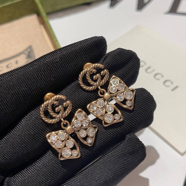 编号Ged0124 Gg复古蝴蝶结耳环♀ 复古甜美气质单品