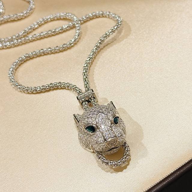 A0876 大牌新款 暴富系列 豹子满钻 拉环项链 原单定制：最高工艺珠宝 级别 高端925纯银微镶高碳钻18K金 厚金打造成 栩栩如生 霸气十足 超级无敌Ni