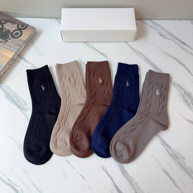 配包装 一盒5双 polo 保罗 高版本羊绒刺绣长筒袜子潮人必不可少的时尚专柜代购长筒袜子 ，超好搭配