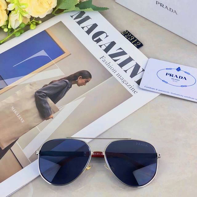 prad*情侣款复古飞行员太阳镜男女高颜值时尚街拍遮阳防晒墨镜拍照旅游