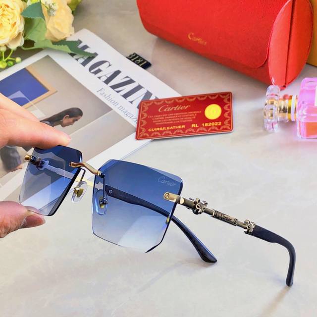 Cartie*2025新款墨镜无边框方框时尚洋气眼镜欧美风潮流切边太阳眼镜