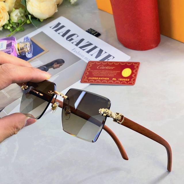 Cartie*新款男士百搭个性墨镜欧美无框豹子头太阳镜潮流方形小框眼镜